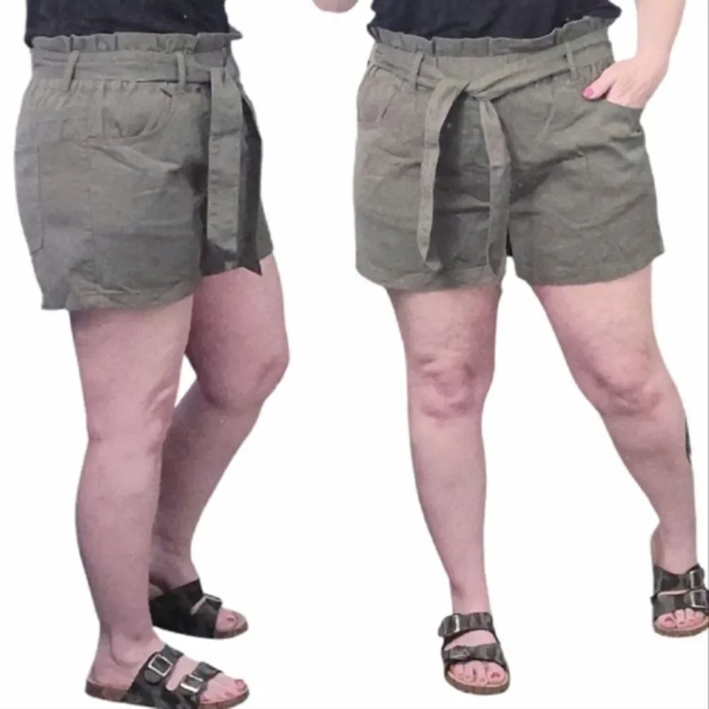 Indigo Rising Hunter Green High Rise Belted Paper Bag Cotton Shorts XL